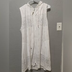 DOTTI Sleeveless White Hooded Eyelet SWIM COVERUP